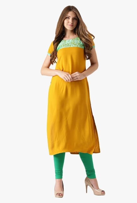 Libas Mustard Regular Fit Rayon Straight Kurta Libas Mustard Regular Fit Rayon Straight Kurta
