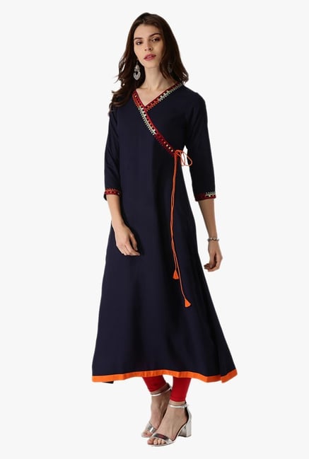 Libas Navy Embroidered Rayon Kurta Libas Navy Embroidered Rayon Kurta