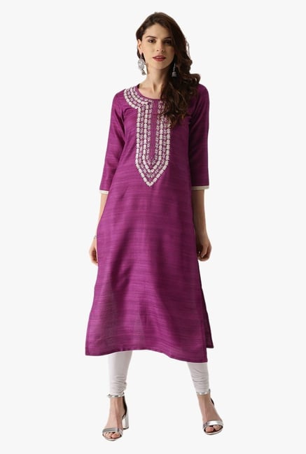Libas Purple Embroidered Chanderi Kurta Libas Purple Embroidered Chanderi Kurta