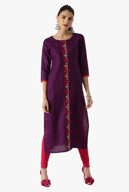 Libas Purple Embroidered Rayon Kurta Libas Purple Embroidered Rayon Kurta
