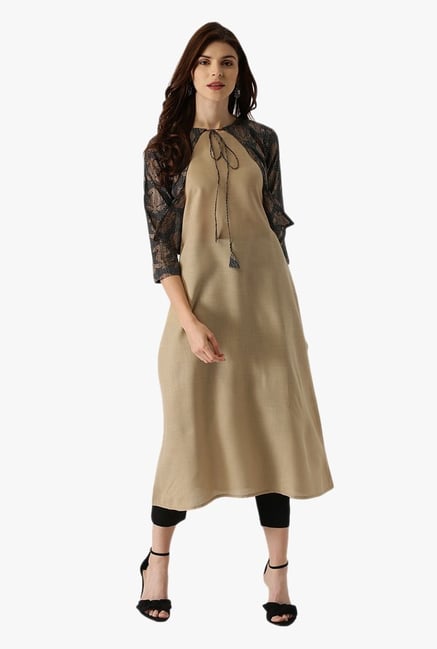 Libas Beige Printed Cotton Kurta With Jacket Libas Beige Printed Cotton Kurta With Jacket