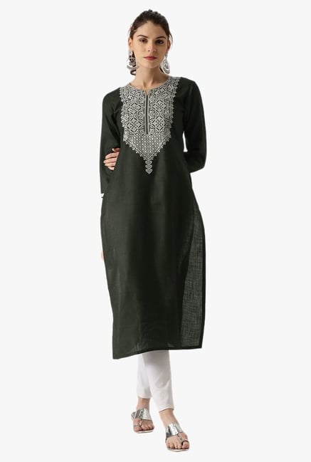 Libas Green Embroidered Cotton Kurta Libas Green Embroidered Cotton Kurta