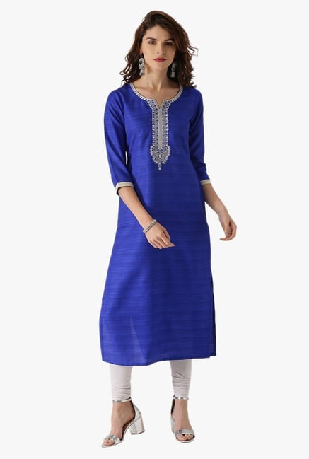 Libas Blue Embroidered Chanderi Kurta Libas Blue Embroidered Chanderi Kurta