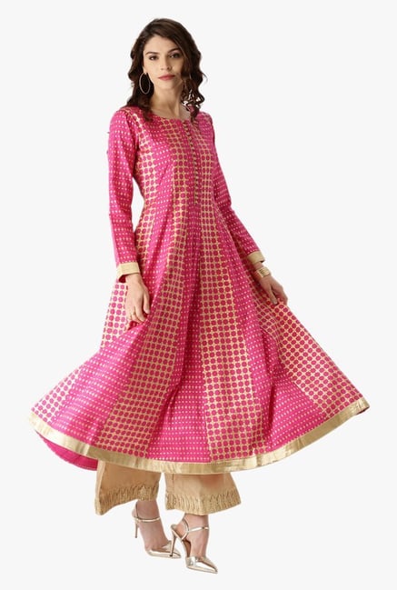 Libas Pink Printed Cotton Anarkali Kurta Libas Pink Printed Cotton Anarkali Kurta