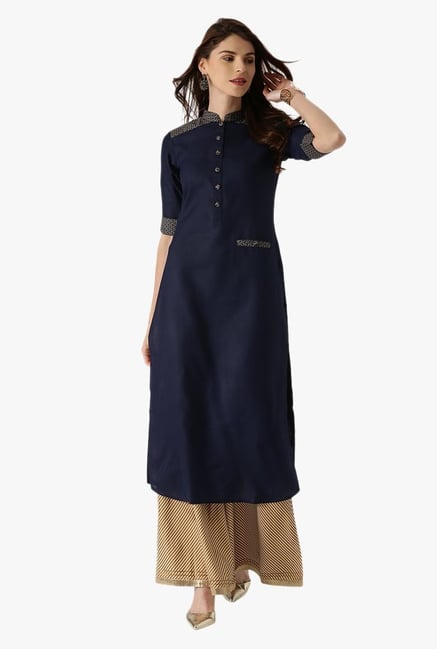 Libas Navy Regular Fit Cotton Pathani Kurta Libas Navy Regular Fit Cotton Pathani Kurta