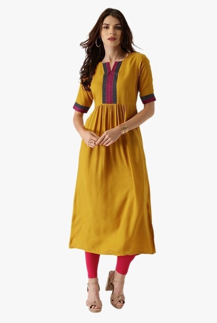Libas Yellow Embroidered Rayon Anarkali Kurta Libas Yellow Embroidered Rayon Anarkali Kurta