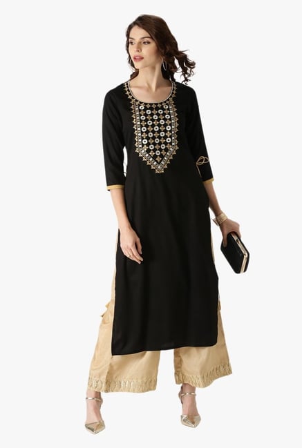 Libas Black Embroidered Cotton Kurta Libas Black Embroidered Cotton Kurta
