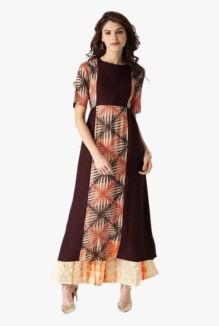 Libas Brown Printed Rayon Anarkali Kurta Libas Brown Printed Rayon Anarkali Kurta
