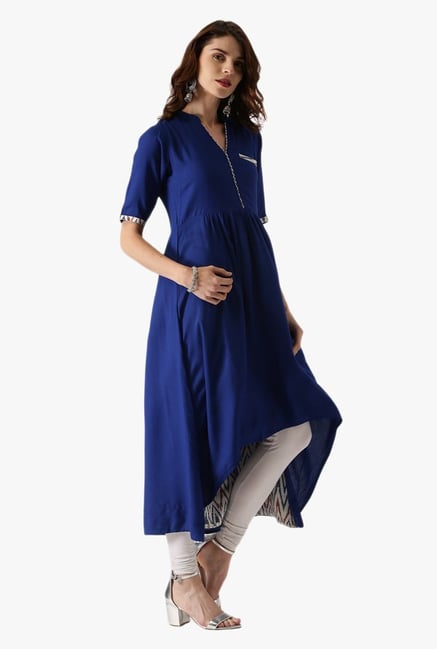 Libas Blue Regular Fit Rayon A Line Kurta Libas Blue Regular Fit Rayon A Line Kurta
