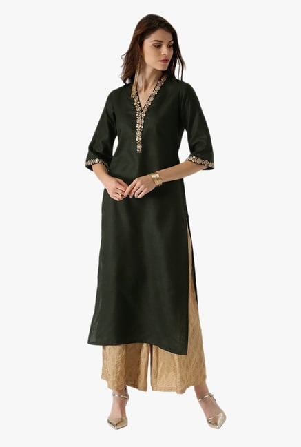 Libas Green Embroidered Cotton Kurta Libas Green Embroidered Cotton Kurta