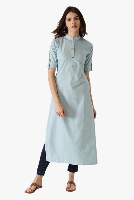Libas Blue Textured Cotton Straight Kurta Libas Blue Textured Cotton Straight Kurta