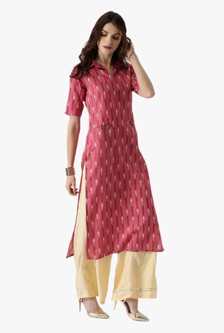 Libas Pink Printed Cotton Straight Kurta Libas Pink Printed Cotton Straight Kurta
