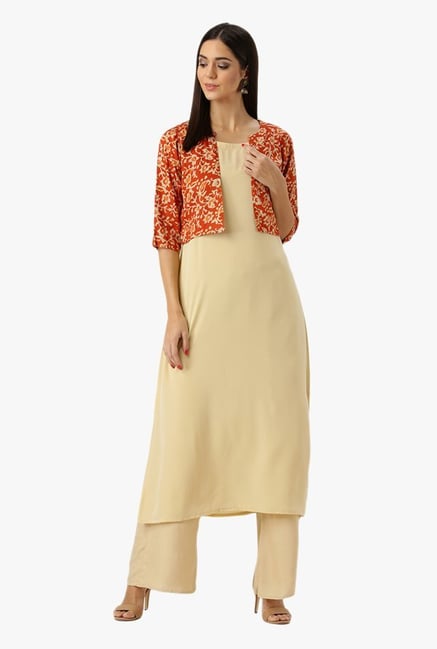 Libas Beige Printed Polyester Kurta Libas Beige Printed Polyester Kurta