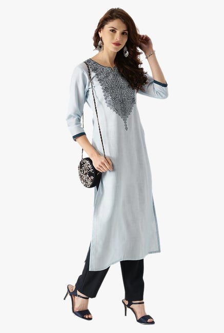 Libas Blue Embroidered Cotton Kurta Libas Blue Embroidered Cotton Kurta