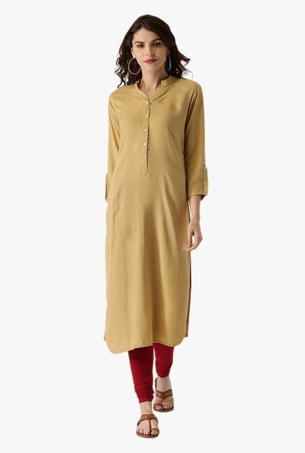Libas Beige Regular Fit Rayon Straight Kurta Libas Beige Regular Fit Rayon Straight Kurta
