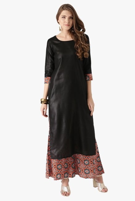 Libas Black & Orange Cotton Kurta, Jacket With Palazzo Libas Black & Orange Cotton Kurta, Jacket With Palazzo