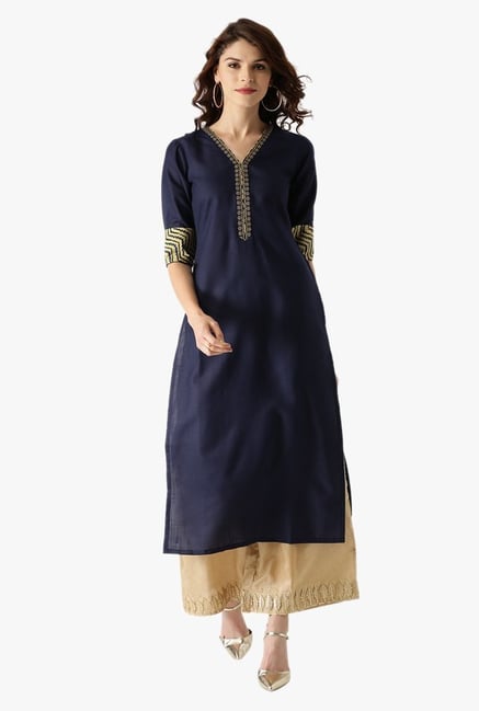 Libas Navy Embroidered Cotton Kurta Libas Navy Embroidered Cotton Kurta