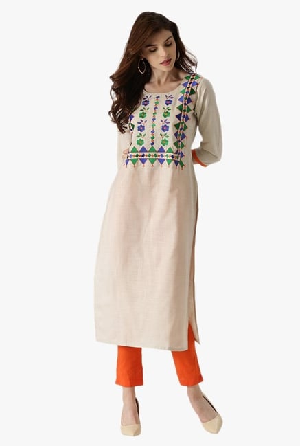 Libas Off White Embroidered Cotton Kurta Libas Off White Embroidered Cotton Kurta