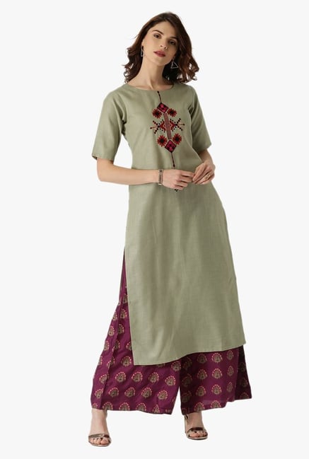 Libas Olive Embroidered Cotton Kurta Libas Olive Embroidered Cotton Kurta