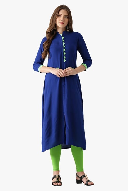 Libas Blue Regular Fit Rayon Straight Kurta Libas Blue Regular Fit Rayon Straight Kurta