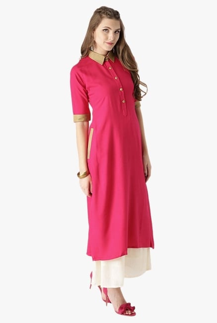Libas Pink Regular Fit Rayon Kurta Libas Pink Regular Fit Rayon Kurta