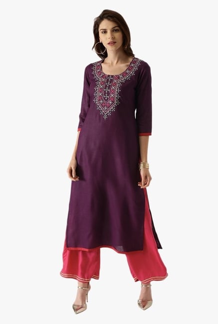 Libas Purple Embroidered Cotton Kurta Libas Purple Embroidered Cotton Kurta