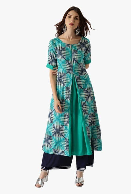 Libas Green Printed Rayon A Line Kurta Libas Green Printed Rayon A Line Kurta