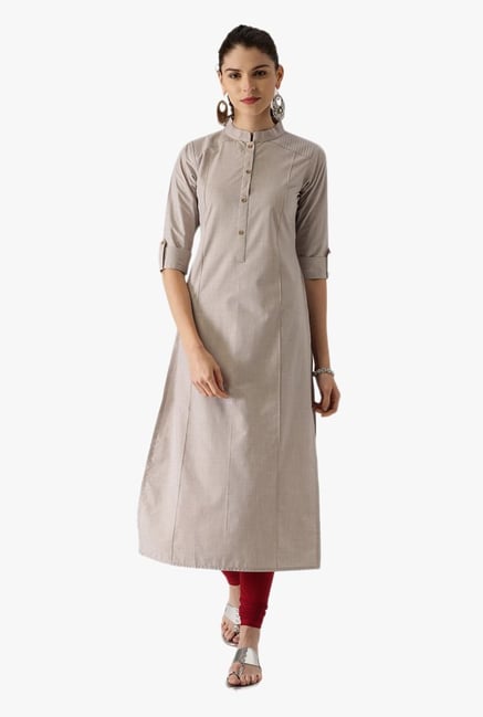 Libas Grey Textured Cotton Straight Kurta Libas Grey Textured Cotton Straight Kurta