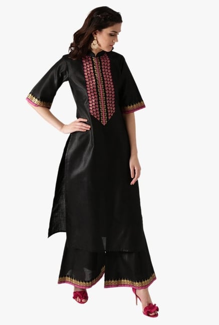 Libas Black Printed Cotton Kurta With Palazzo Libas Black Printed Cotton Kurta With Palazzo