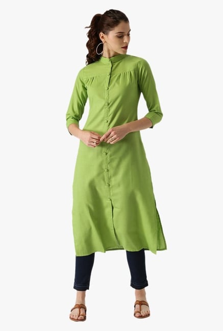 Libas Green Regular Fit Cotton Straight Kurta Libas Green Regular Fit Cotton Straight Kurta