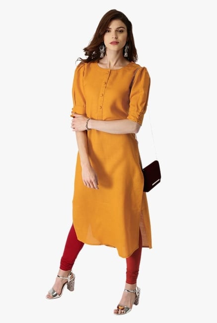 Libas Yellow Regular Fit Cotton Straight Kurta Libas Yellow Regular Fit Cotton Straight Kurta