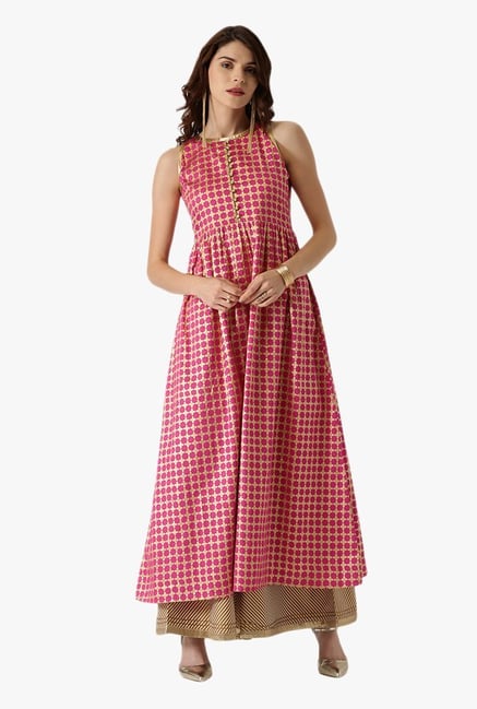 Libas Pink Printed Cotton Anarkali Kurta Libas Pink Printed Cotton Anarkali Kurta