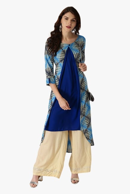 Libas Blue Printed Rayon A Line Kurta Libas Blue Printed Rayon A Line Kurta