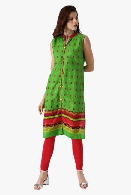 Libas Green Printed Cotton Straight Kurta Libas Green Printed Cotton Straight Kurta