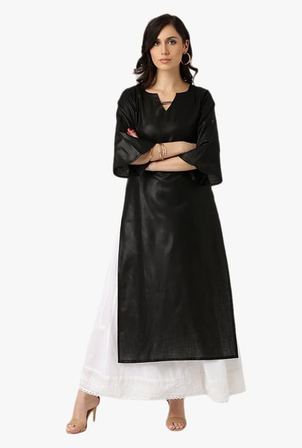 Libas Black Regular Fit Cotton Kurta Libas Black Regular Fit Cotton Kurta