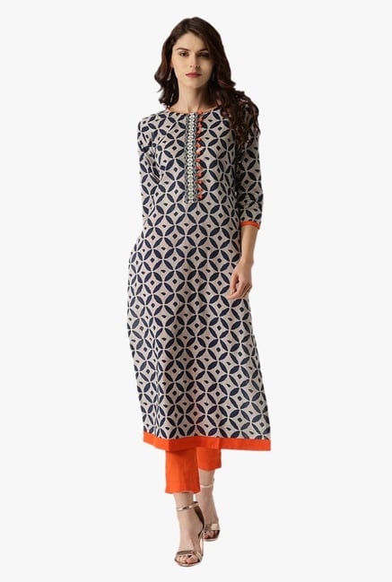 Libas Grey Embroidered Cotton Kurta Libas Grey Embroidered Cotton Kurta