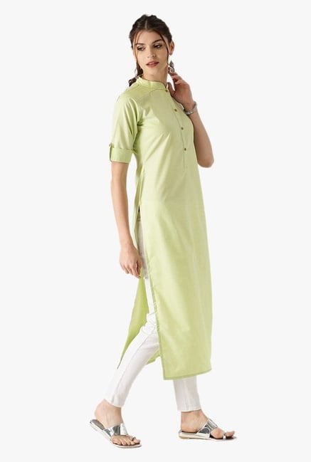 Libas Green Textured Cotton Straight Kurta Libas Green Textured Cotton Straight Kurta