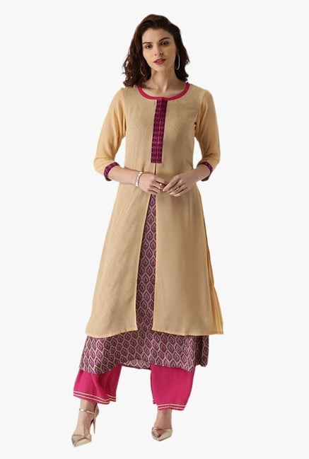 Libas Beige Printed Georgette A Line Kurta Libas Beige Printed Georgette A Line Kurta