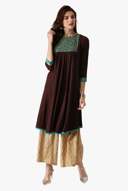 Libas Brown Printed Rayon A Line Kurta Libas Brown Printed Rayon A Line Kurta