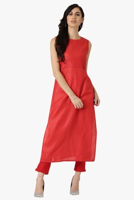 Libas Red Regular Fit Cotton Kurta Libas Red Regular Fit Cotton Kurta