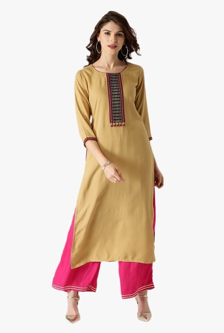 Libas Beige Embroidered Rayon Straight Kurta Libas Beige Embroidered Rayon Straight Kurta