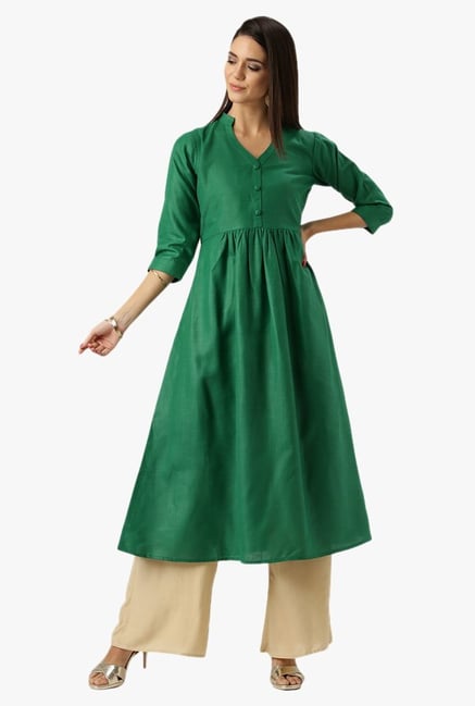Libas Green Textured Cotton Kurta Libas Green Textured Cotton Kurta