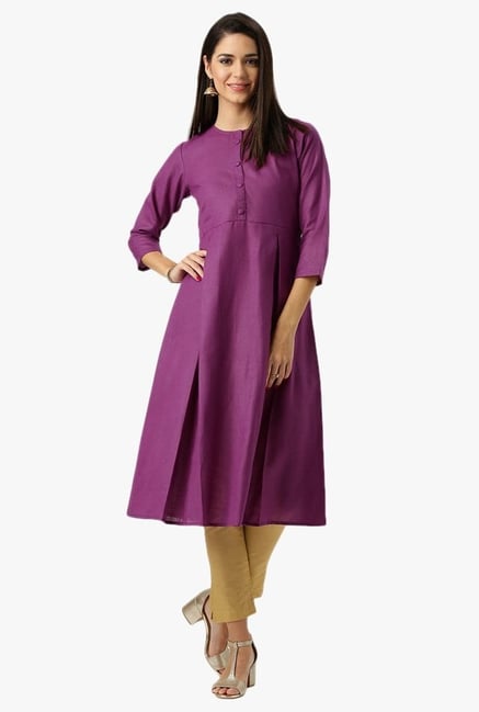Libas Purple Textured Cotton Kurta Libas Purple Textured Cotton Kurta