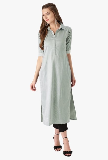 Libas Grey Striped Cotton Straight Kurta Libas Grey Striped Cotton Straight Kurta