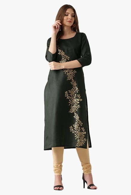 Libas Olive Printed Cotton Straight Kurta Libas Olive Printed Cotton Straight Kurta