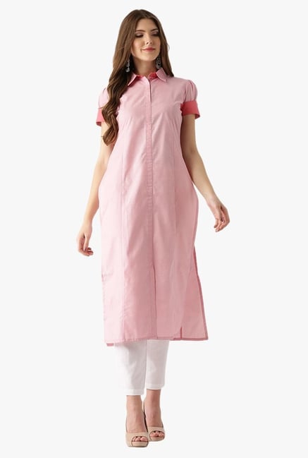 Libas Pink Striped Cotton Straight Kurta Libas Pink Striped Cotton Straight Kurta