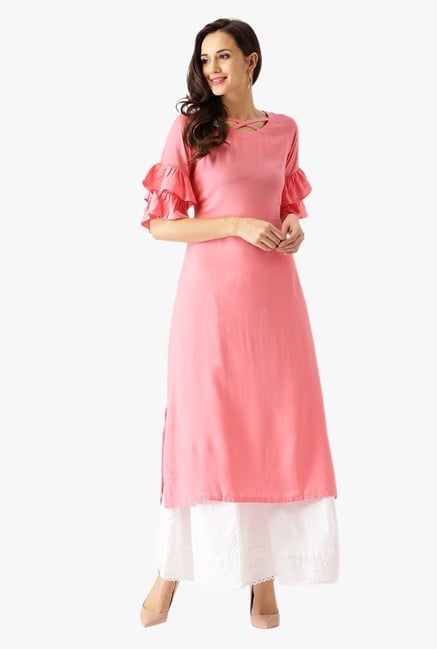 Libas Pink Regular Fit Rayon Kurta Libas Pink Regular Fit Rayon Kurta