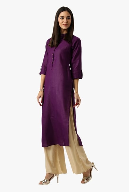 Libas Purple Textured Cotton Kurta Libas Purple Textured Cotton Kurta
