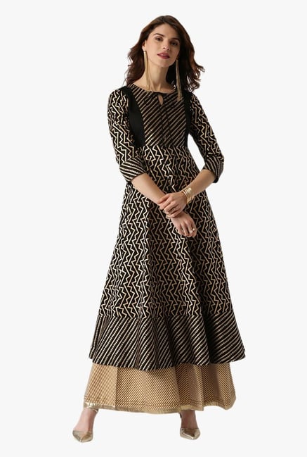 Libas Black Printed Cotton Anarkali Kurta Libas Black Printed Cotton Anarkali Kurta