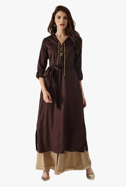 Libas Brown Regular Fit Cotton A Line Kurta Libas Brown Regular Fit Cotton A Line Kurta